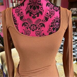 Elegant Long Sleeve Brown Dress